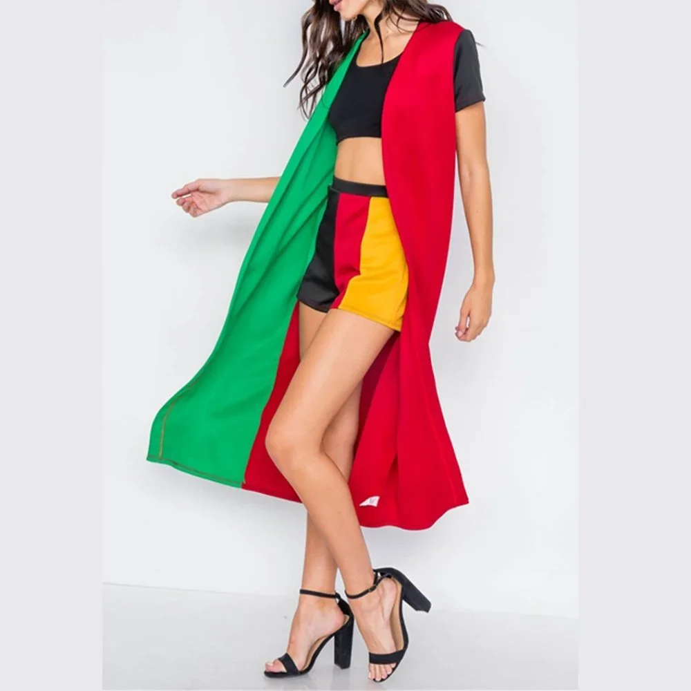 90's Girl Colorblock Short Sleeve Trench Coat and Shorts Set - Picture 4 of 6